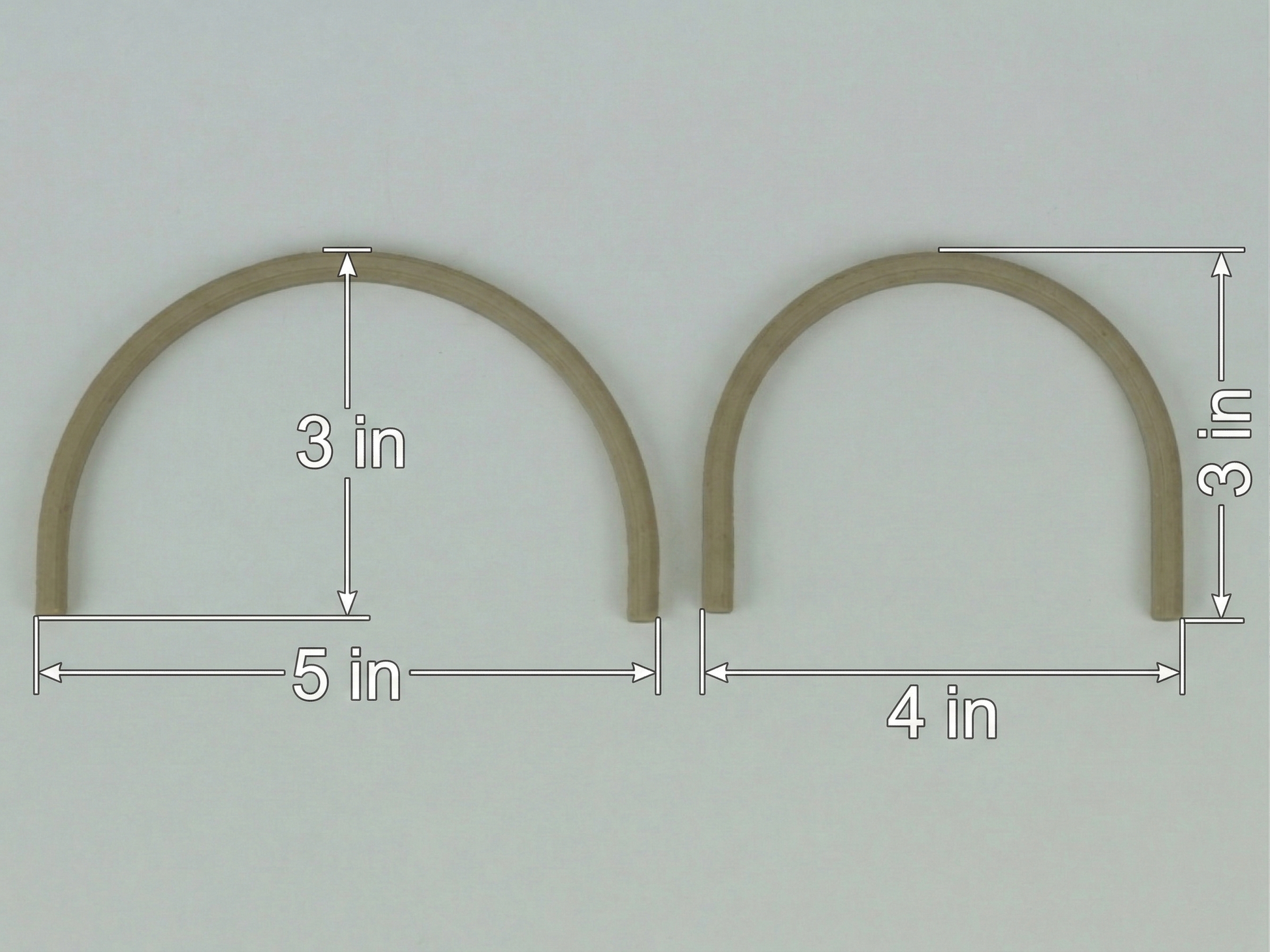 The top arch pieces of the arbor trellises, showing two variants in 4 and 5 inches wide.