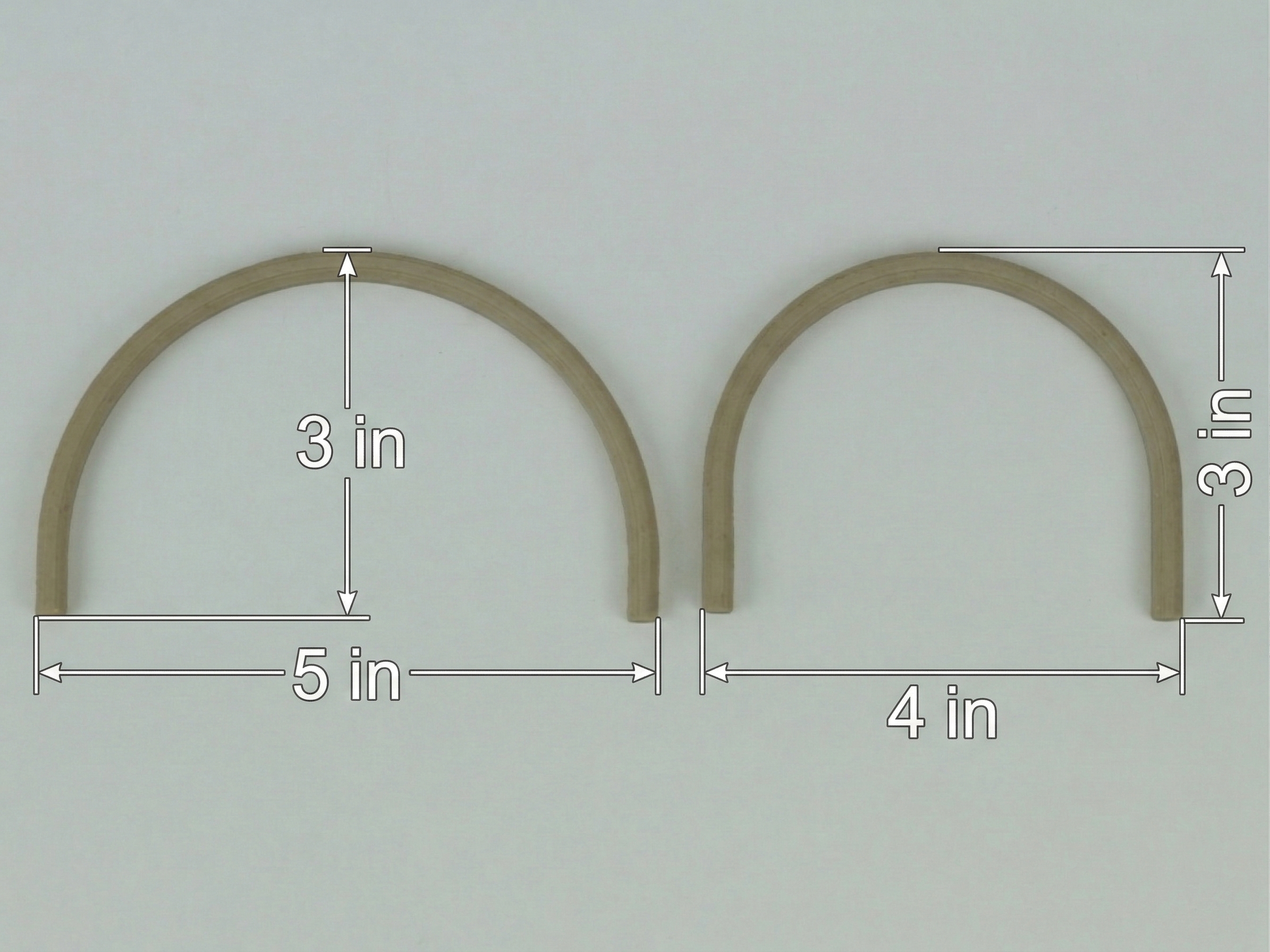 The top arch pieces of the arbor trellises, showing two variants in 4 and 5 inches wide.