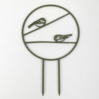 Chickadee trellis in army green, a circle with two chickadees on horizontal branches