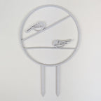 Chickadee trellis in marble, a circle with two chickadees on horizontal branches