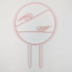 Chickadee trellis in pastel pink, a circle with two chickadees on horizontal branches