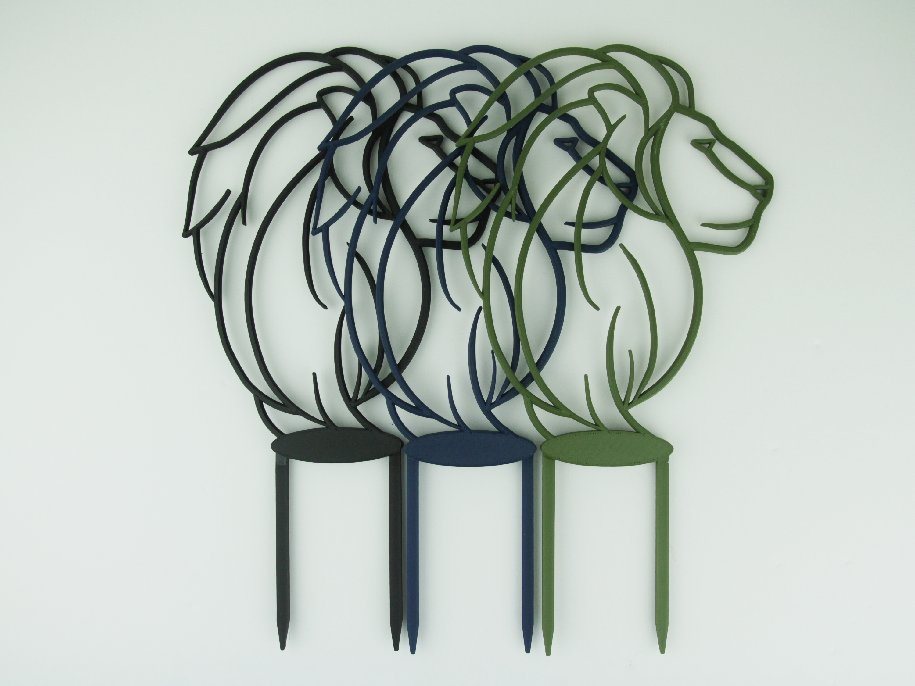 Lion trellises in Black, Midnight Blue and Sage green colors
