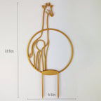 Gold giraffe circle trellis with dimensions, 13.5 inches tall and 6.5 inches wide