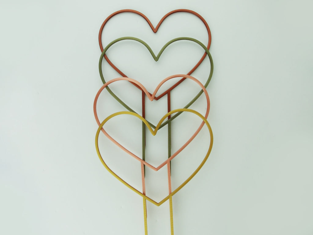 Heart shaped trellises in copper, bronze green, rose gold and gold