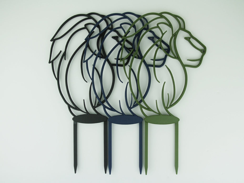 Lion trellises in black, midnight blue and sage green