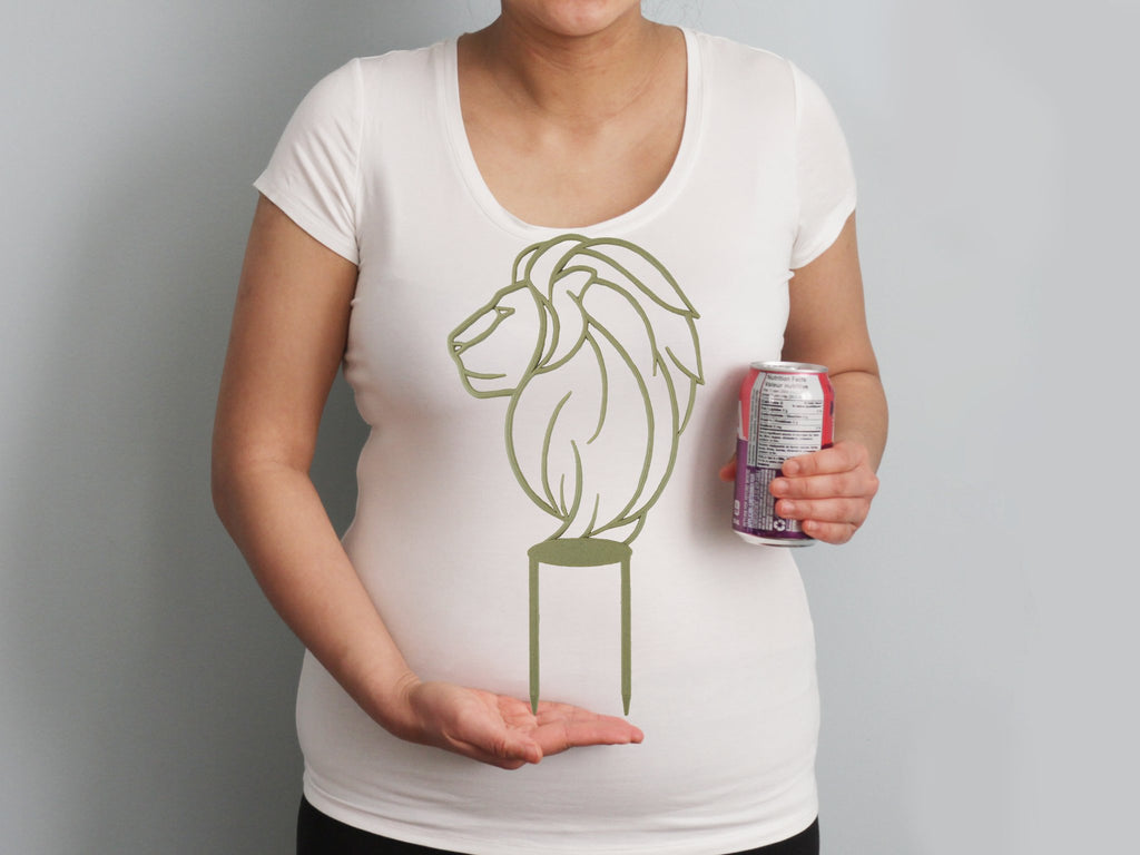 Lion trellis shown against a torso and a standard pop can for size reference