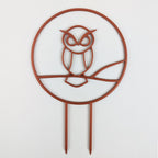 Owl trellis, a circle with an owl silhouette inside, in copper