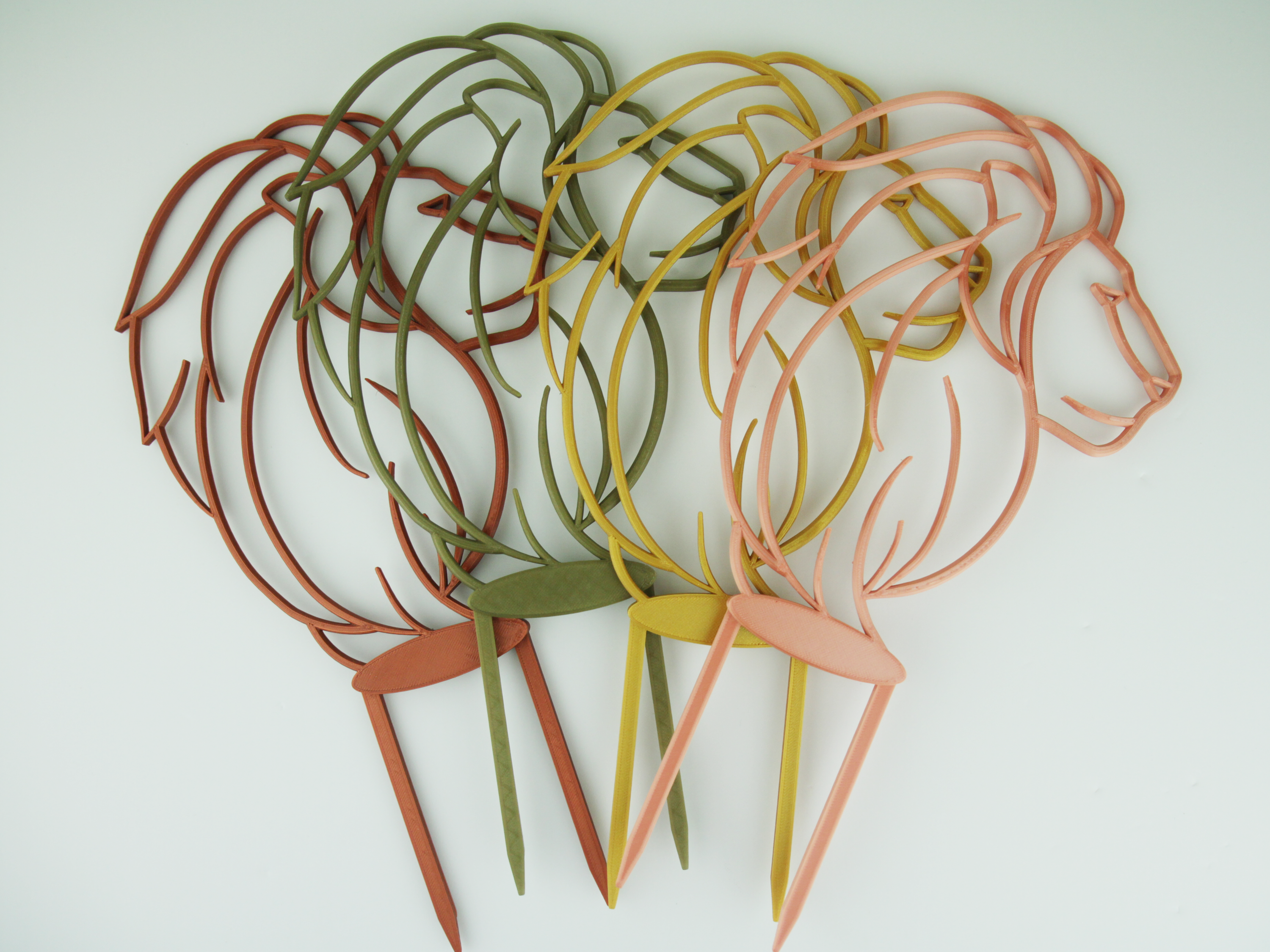 Lion trellises in copper, bronze green, gold and rose gold
