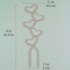 Pastel pink stacked hearts trellis with dimensions, 8 by 2.5 inches