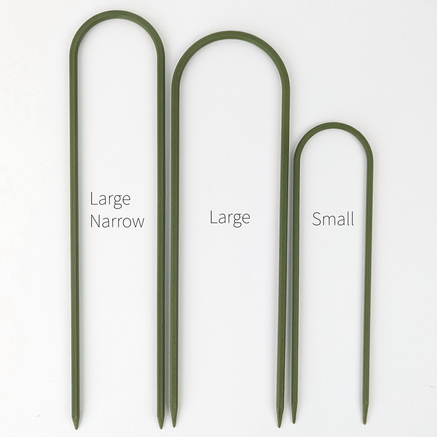 All three sizes of U trellises in army green color, side by side