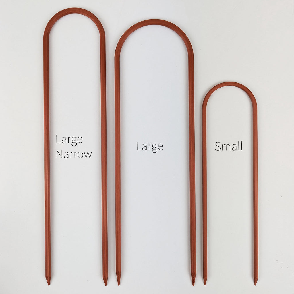 All three sizes of U trellises in copper, side by side