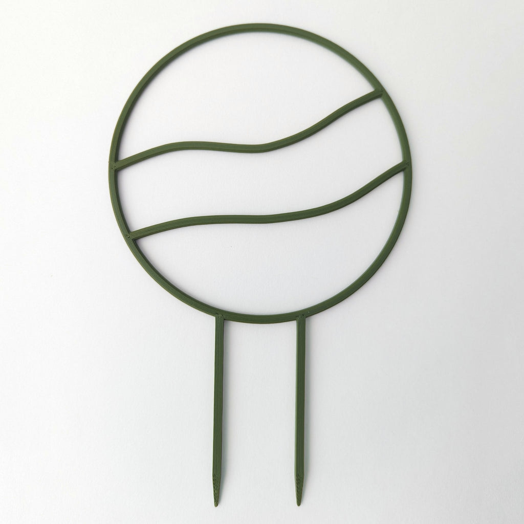 Wavy circle trellis in army green on a white background
