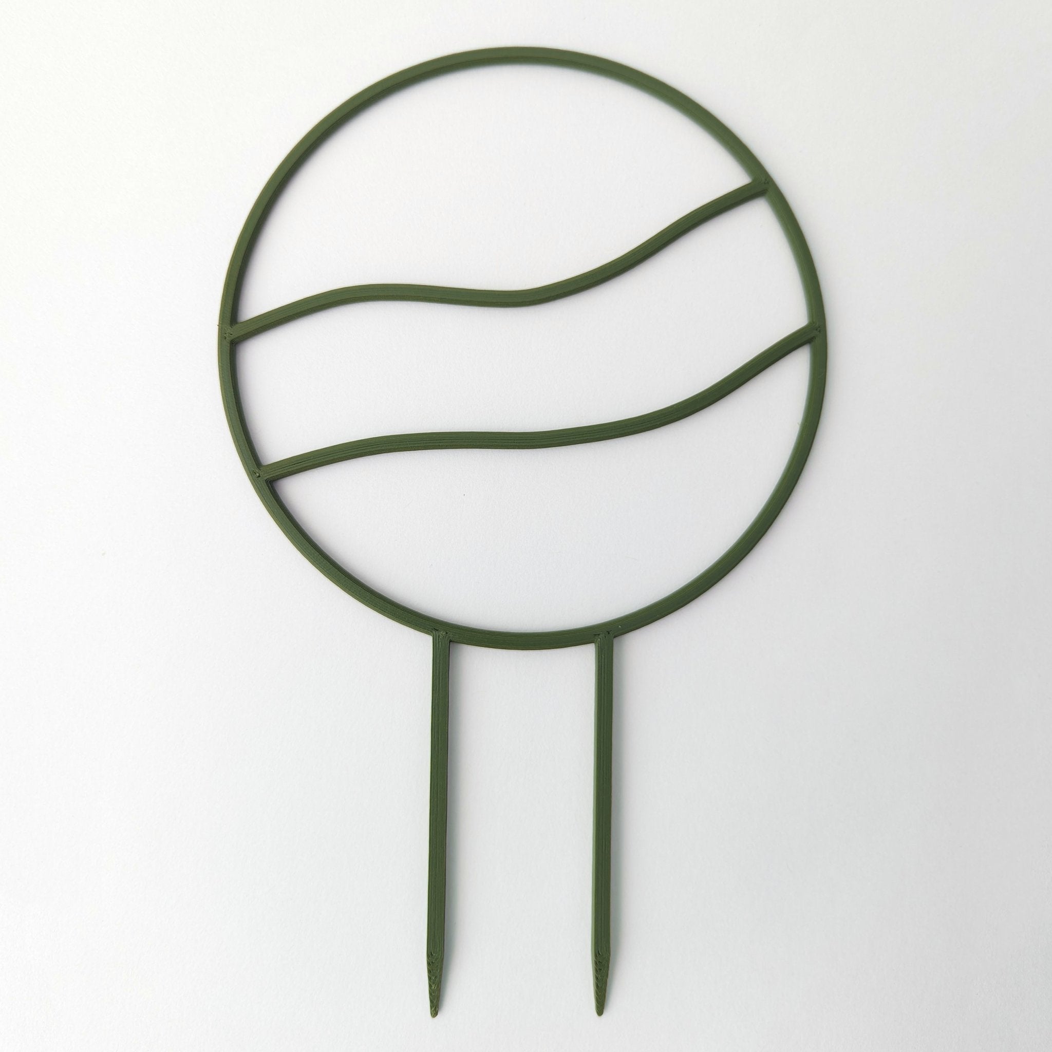 Wavy circle trellis in army green on a white background