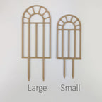 Large and small arch window trellises side by side to show the size difference